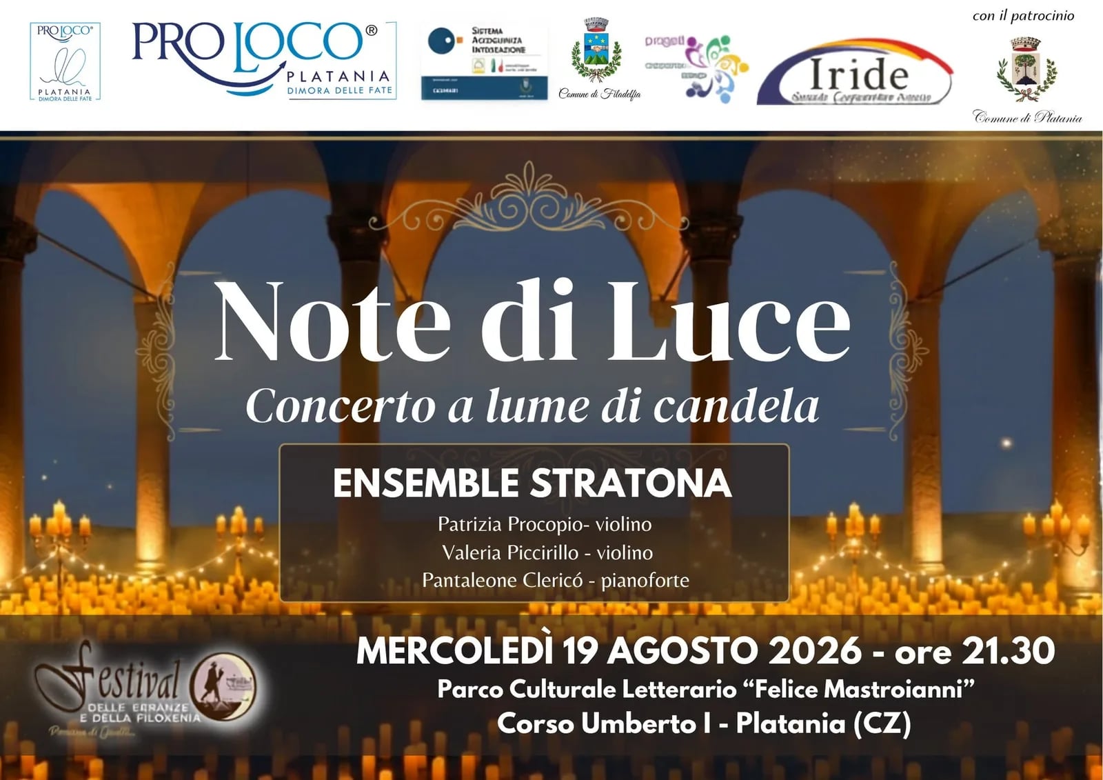 Locandina Note di Luce - Concerto a lume di candela 2026 a Platania (Catanzaro)