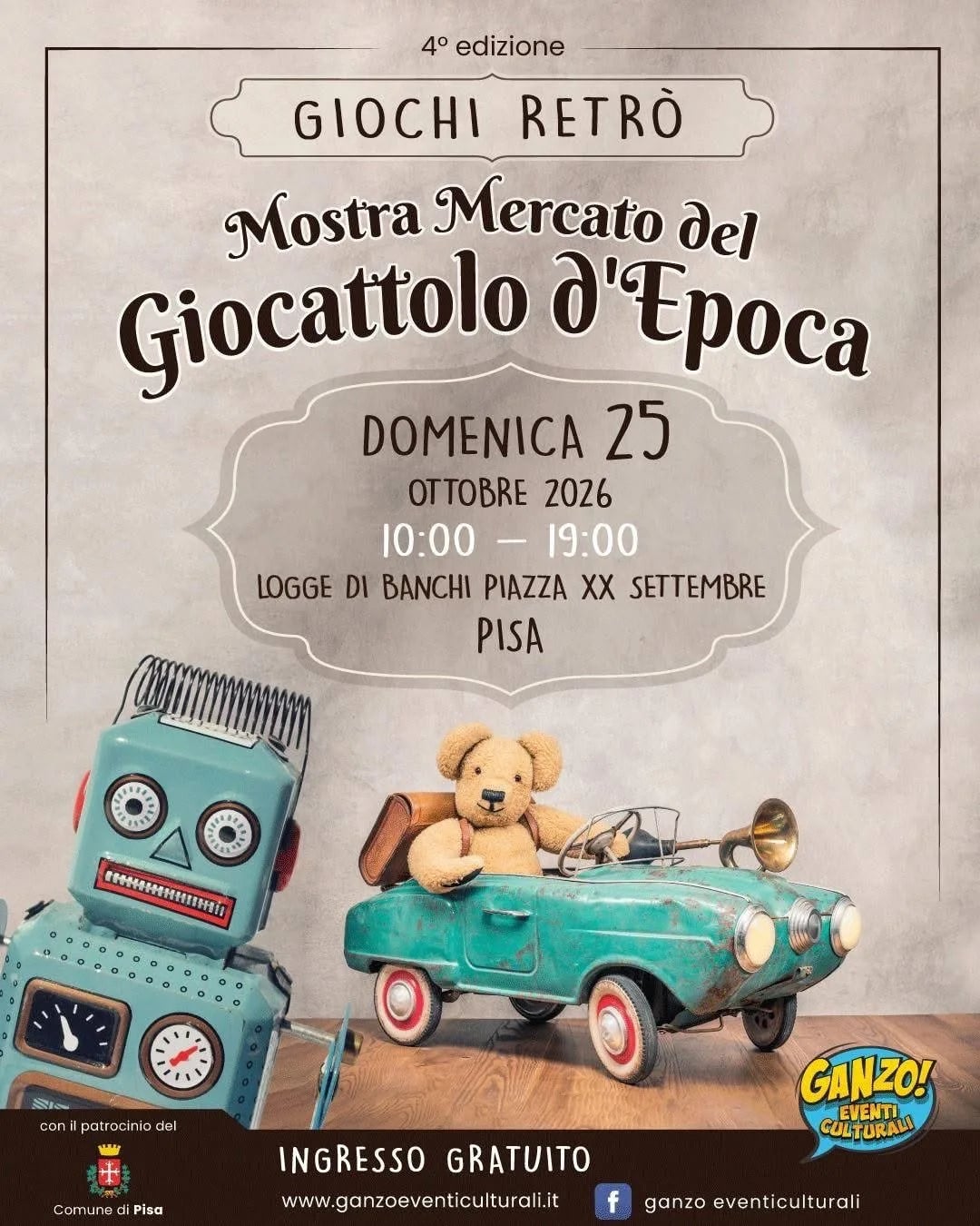 Locandina Giochi Retrò — 4ª Mostra Mercato del Giocattolo d'Epoca 2026 a Pisa (Pisa)