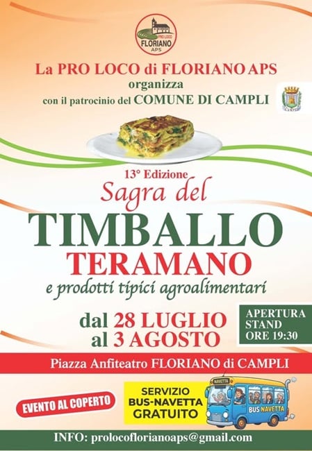 Locandina 13ª Sagra del Timballo Teramano e prodotti tipici agroalimentari 2026 a Campli (Teramo)