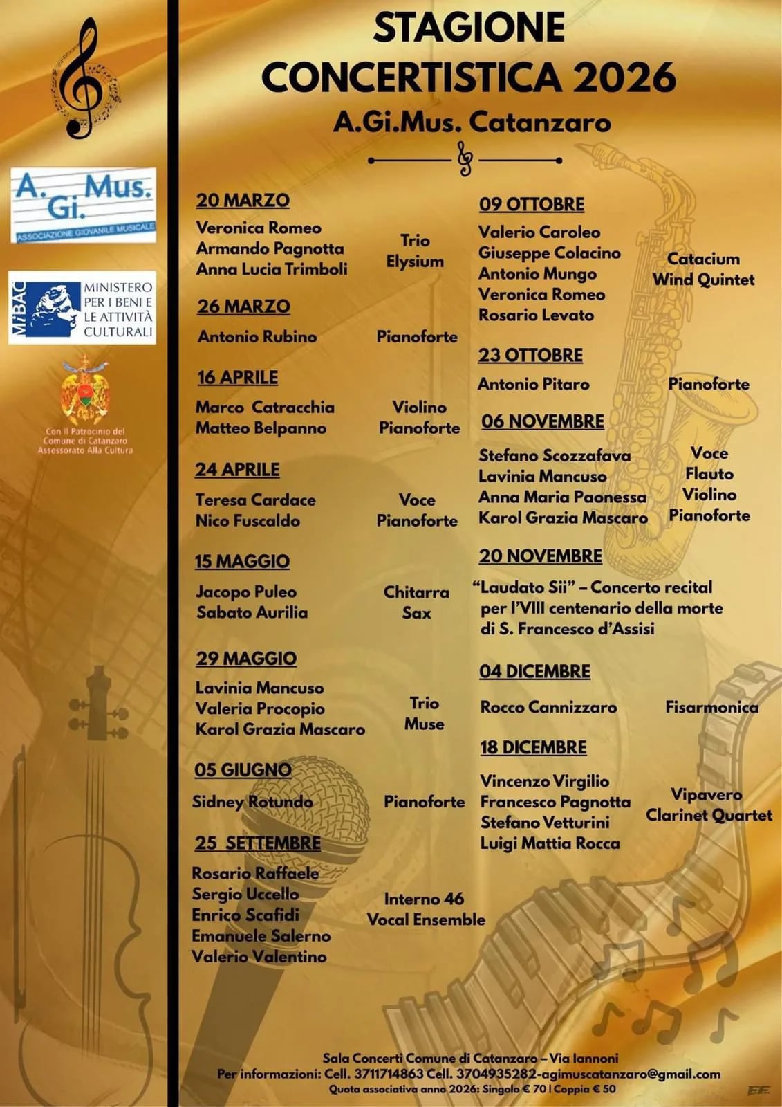 Locandina calendario eventi marzo-dicembre 2026 a Catanzaro (Catanzaro)