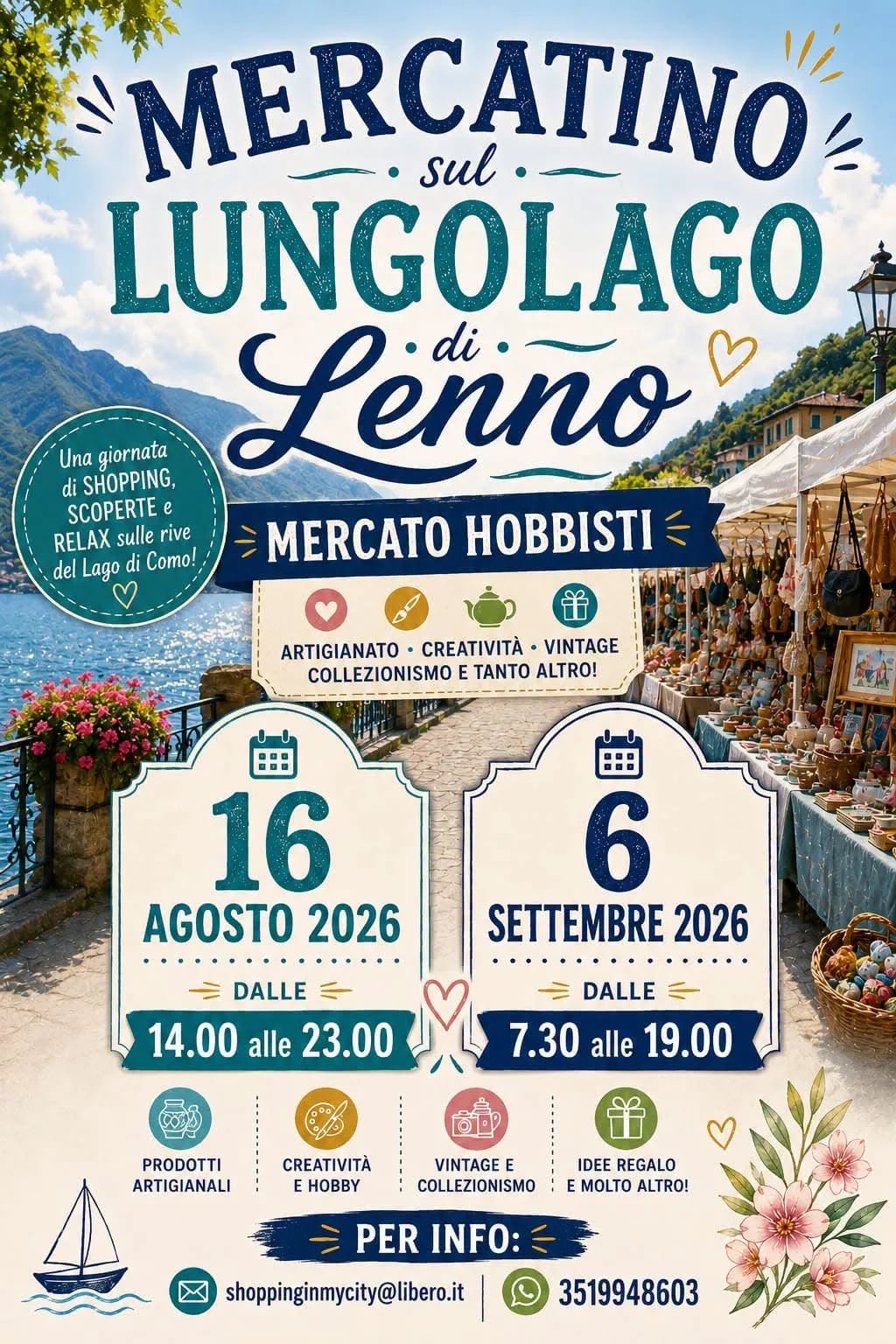 Locandina Mercatino sul Lungolago di Lenno 2026 a Tremezzina (Como)