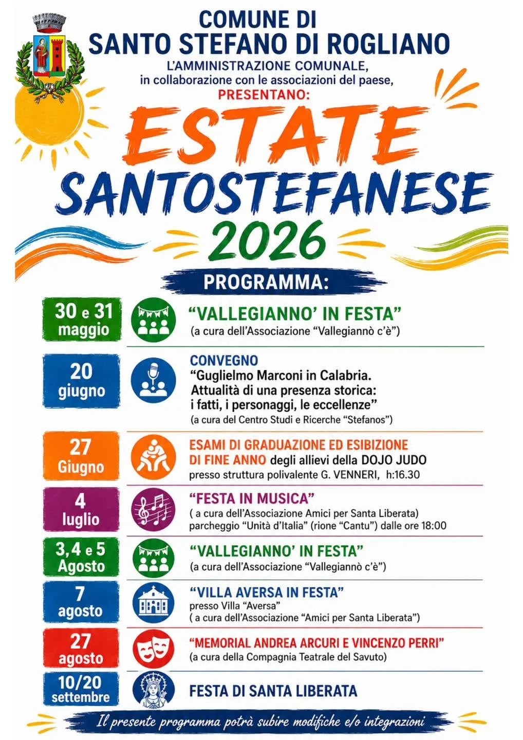 Locandina Memorial Andrea Arcuri e Vincenzo Perri — Estate 2026 a Santo Stefano di Rogliano (Cosenza)