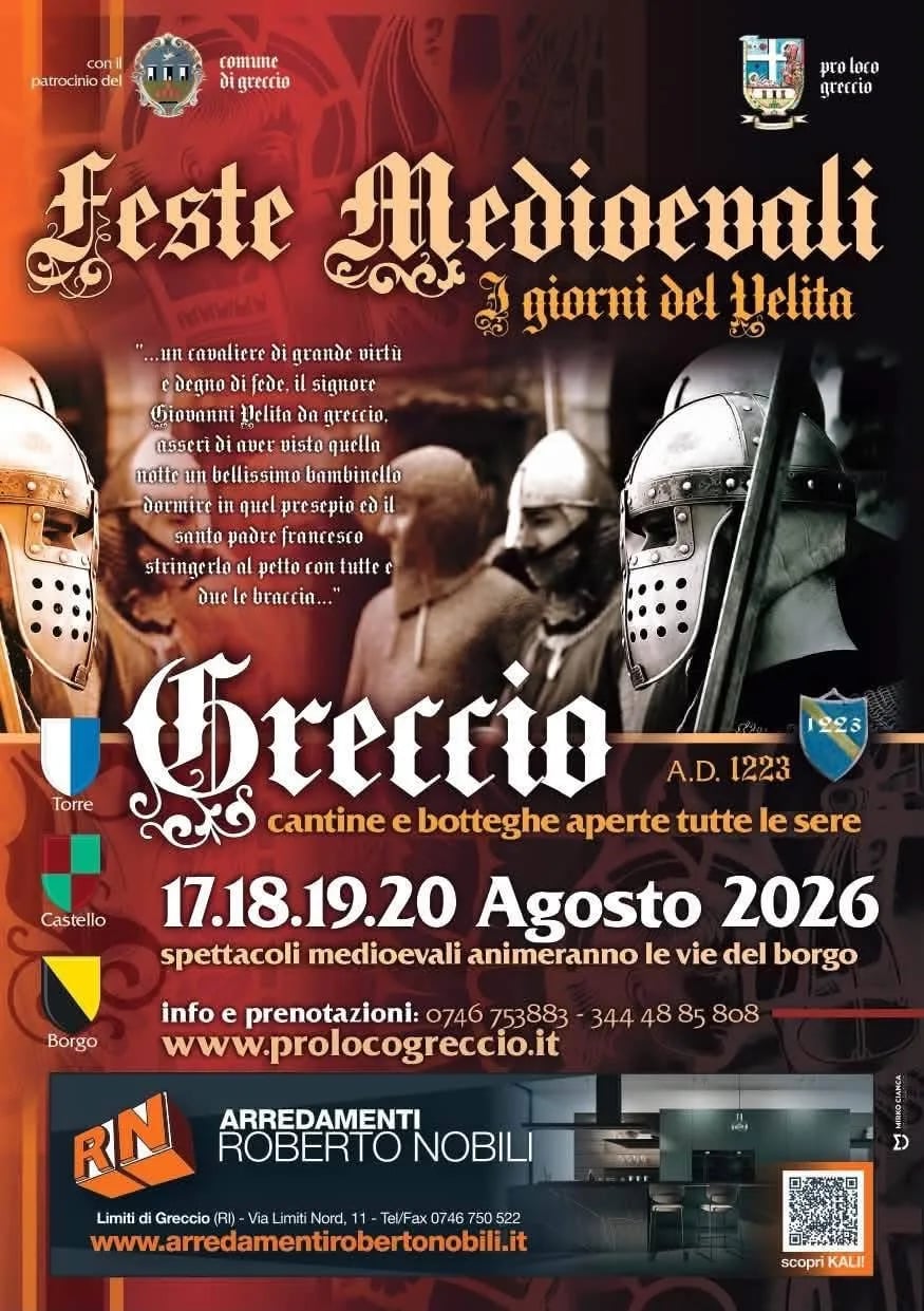 Locandina Feste Medioevali I giorni del Velita Greccio 2026 a Greccio (Rieti)