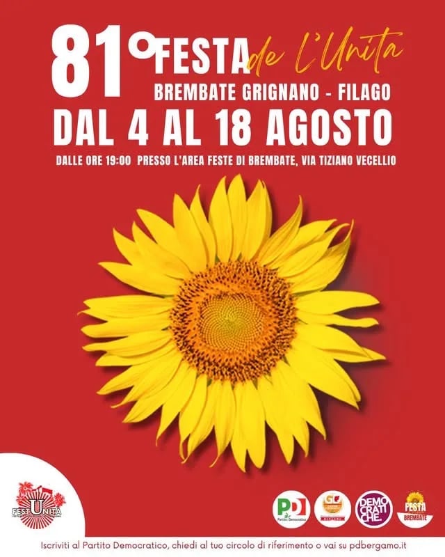 Locandina 81ª Festa de l'Unità 2026 Brembate Grignano - Filago a Brembate (Bergamo)