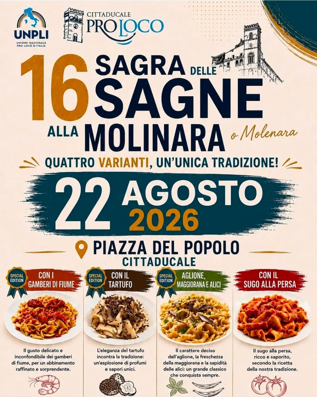 Locandina 16ª Sagra delle Sagne alla Molinara 2026 a Cittaducale (Rieti)