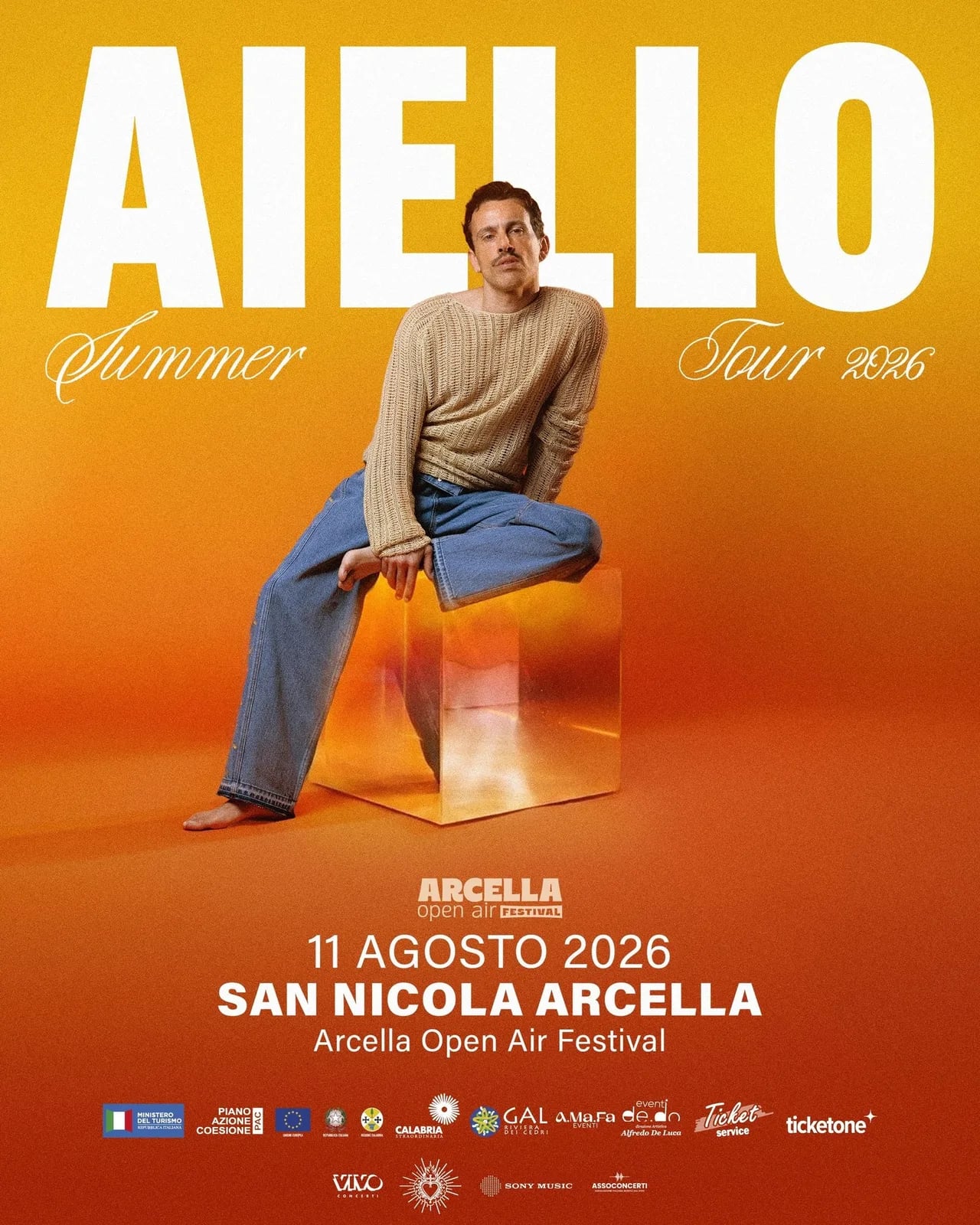 Locandina Aiello Summer Tour 2026 - Arcella Open Air Festival a San Nicola Arcella (Cosenza)