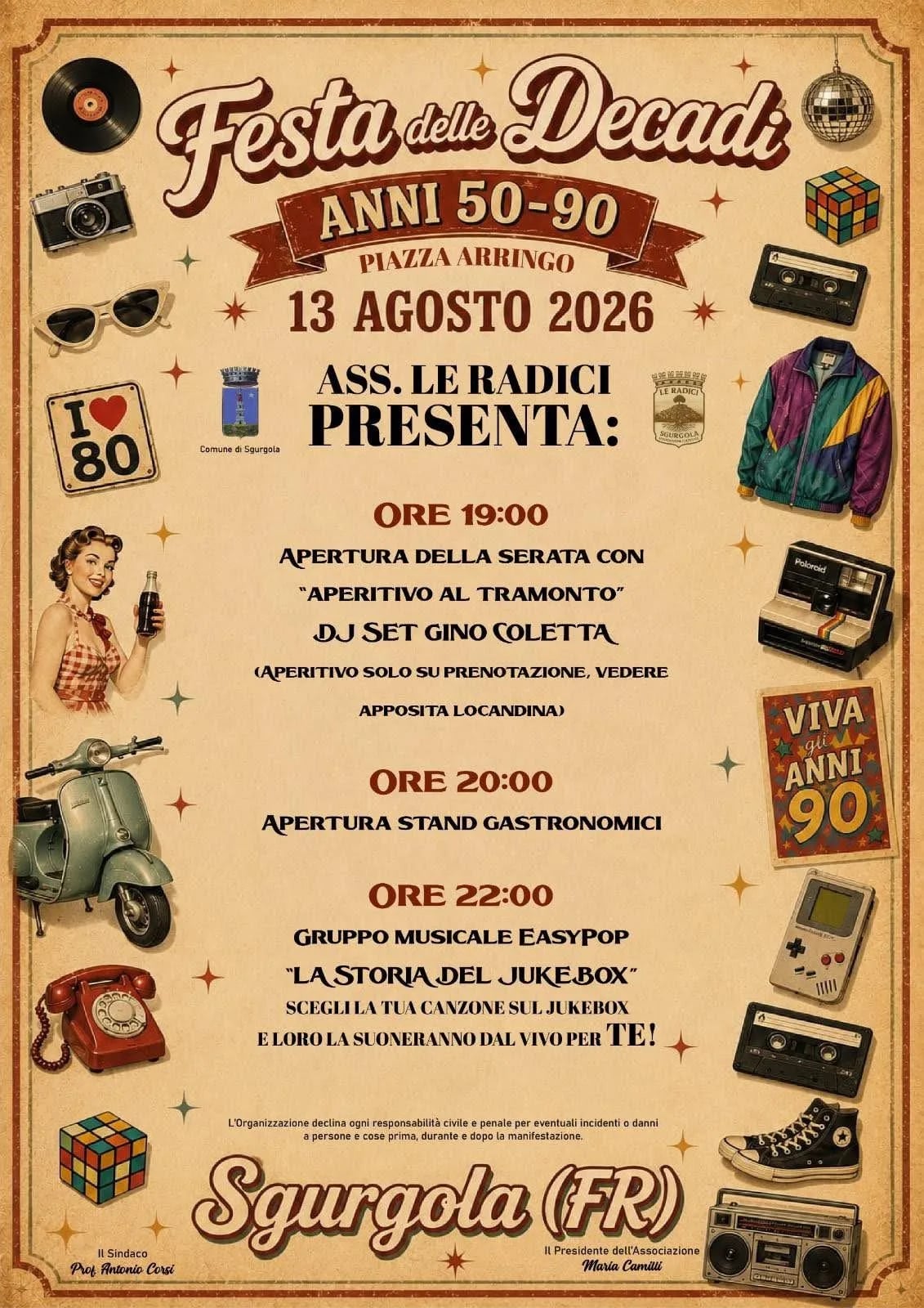 Locandina Festa delle Decadi 2026 Anni 50-90 a Sgurgola (Frosinone)