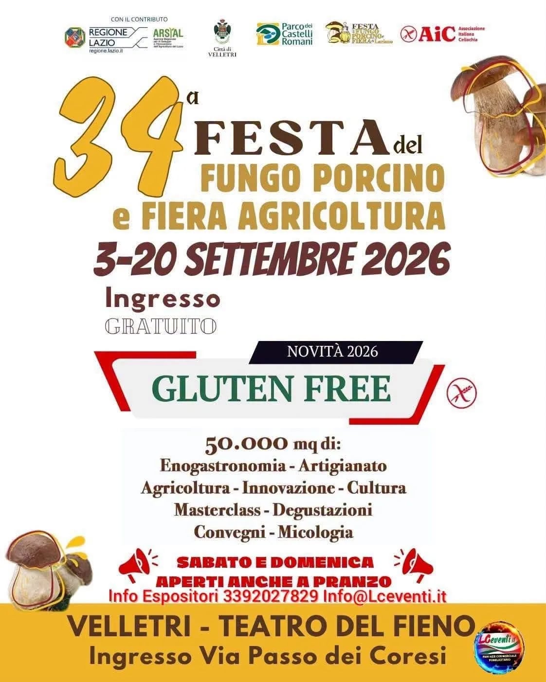 Locandina 34ª Festa del Fungo Porcino e Fiera Agricoltura 2026 a Velletri (Roma)