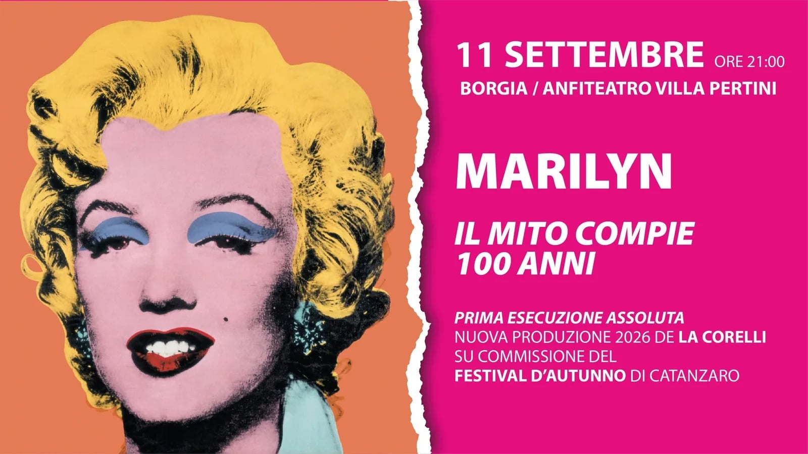 Locandina MARILYN IL MITO COMPIE 100 ANNI 2026 a Borgia (Catanzaro)