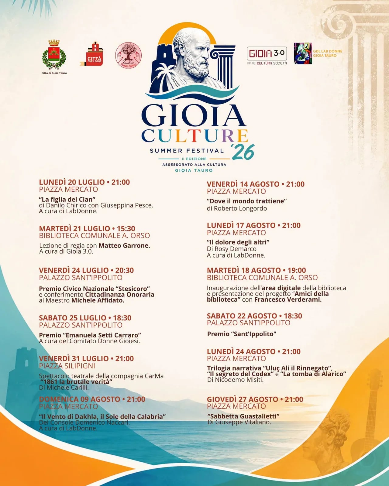 Locandina calendario eventi estate 2026 a Gioia Tauro (Reggio Calabria)
