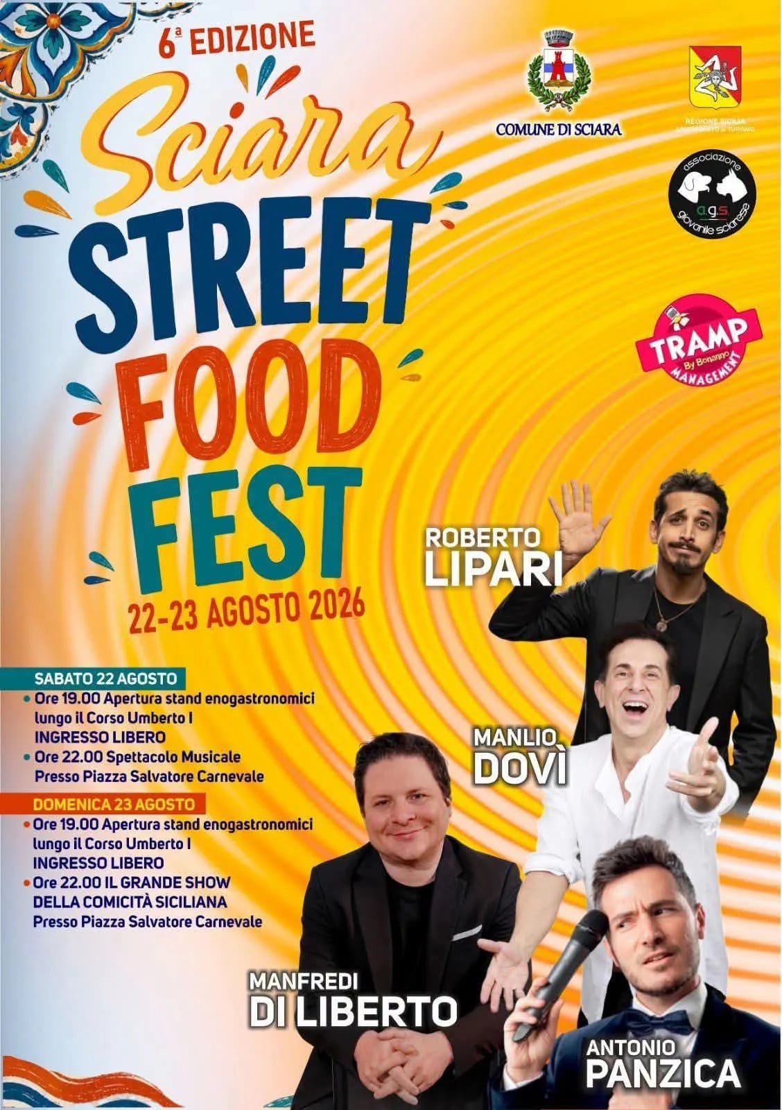 Locandina 6ª Sciara Street Food Fest 2026 — Apertura stand a Sciara (Palermo)