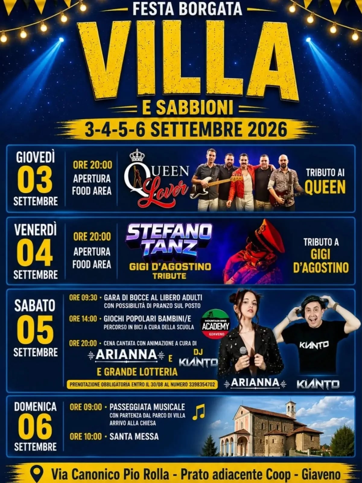 Locandina Tributo ai Queen — Festa Borgata Villa e Sabbioni 2026 a Giaveno (Torino)