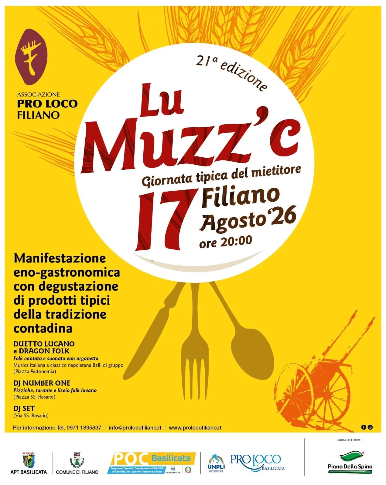 Locandina 21ª Lu Muzz'c 2026 - Giornata tipica del mietitore a Filiano (Potenza)