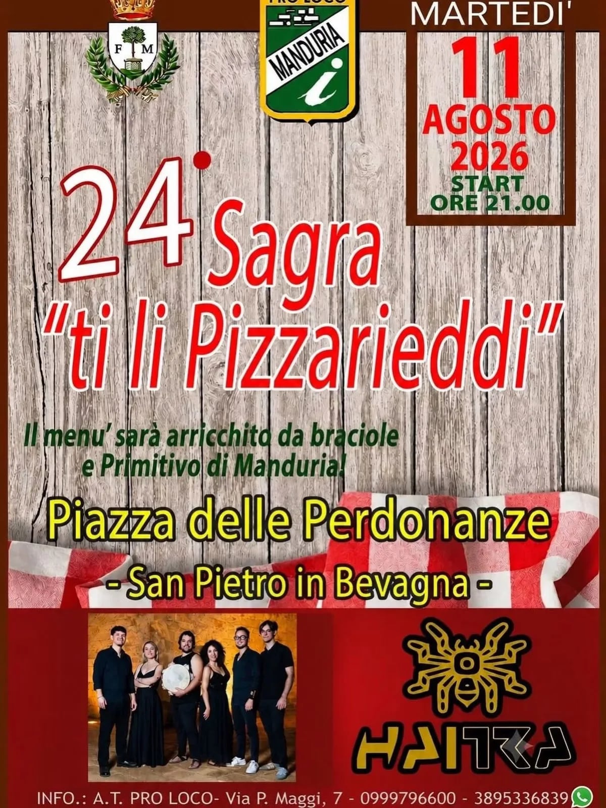 Locandina 24ª Sagra "ti li Pizzarieddi" 2026 a Manduria (Taranto)