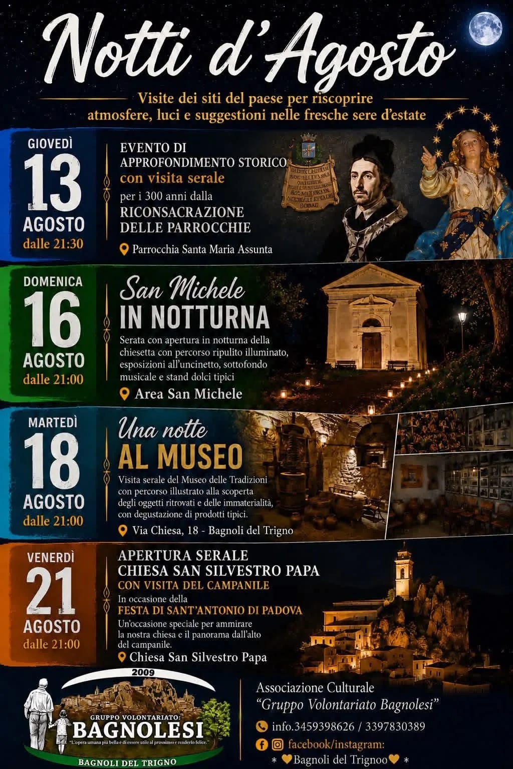 Locandina Approfondimento storico e visita serale — Notti d'Agosto 202 a Bagnoli del Trigno (Isernia)