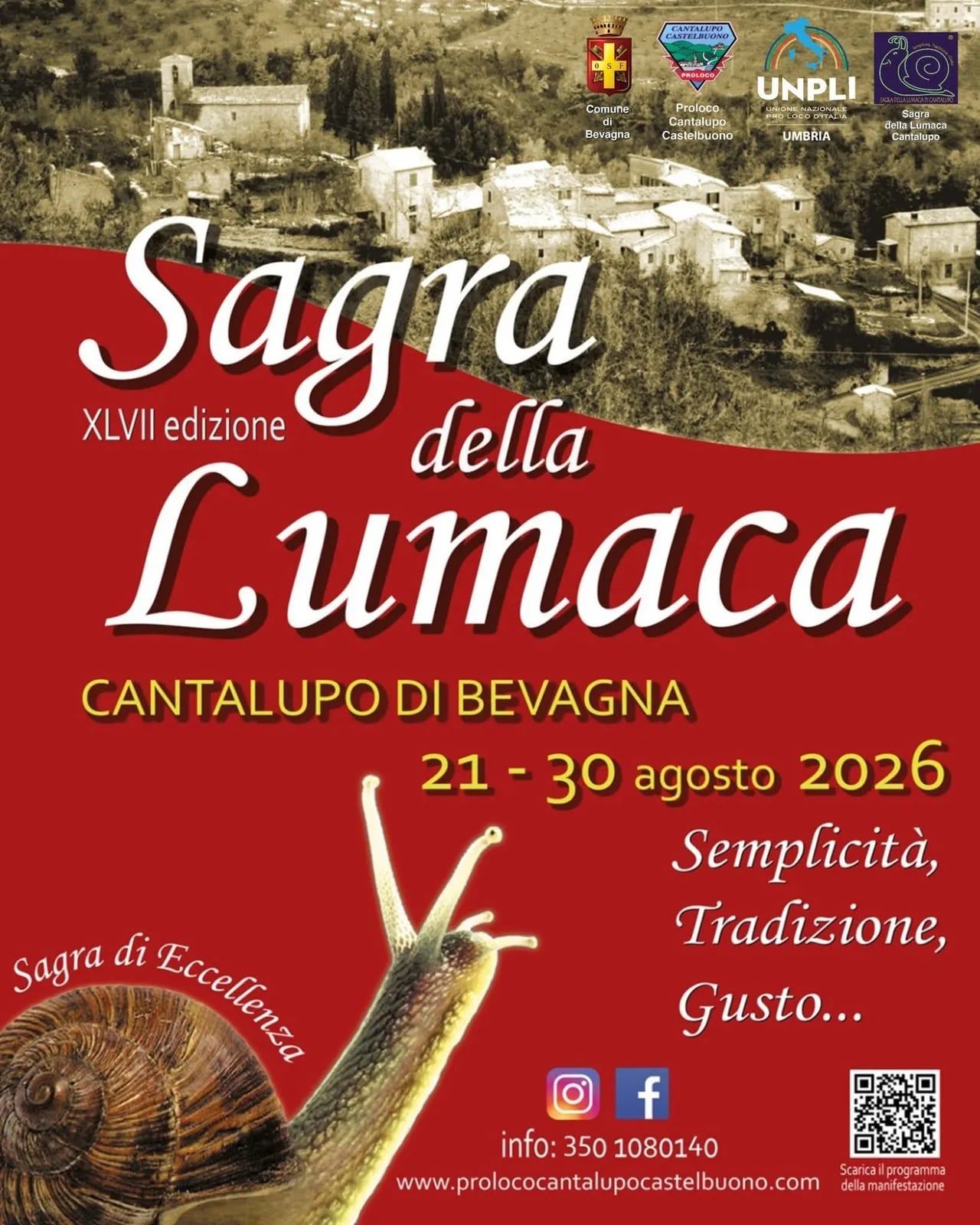 Locandina XLVII Sagra della Lumaca 2026 a Bevagna (Perugia)