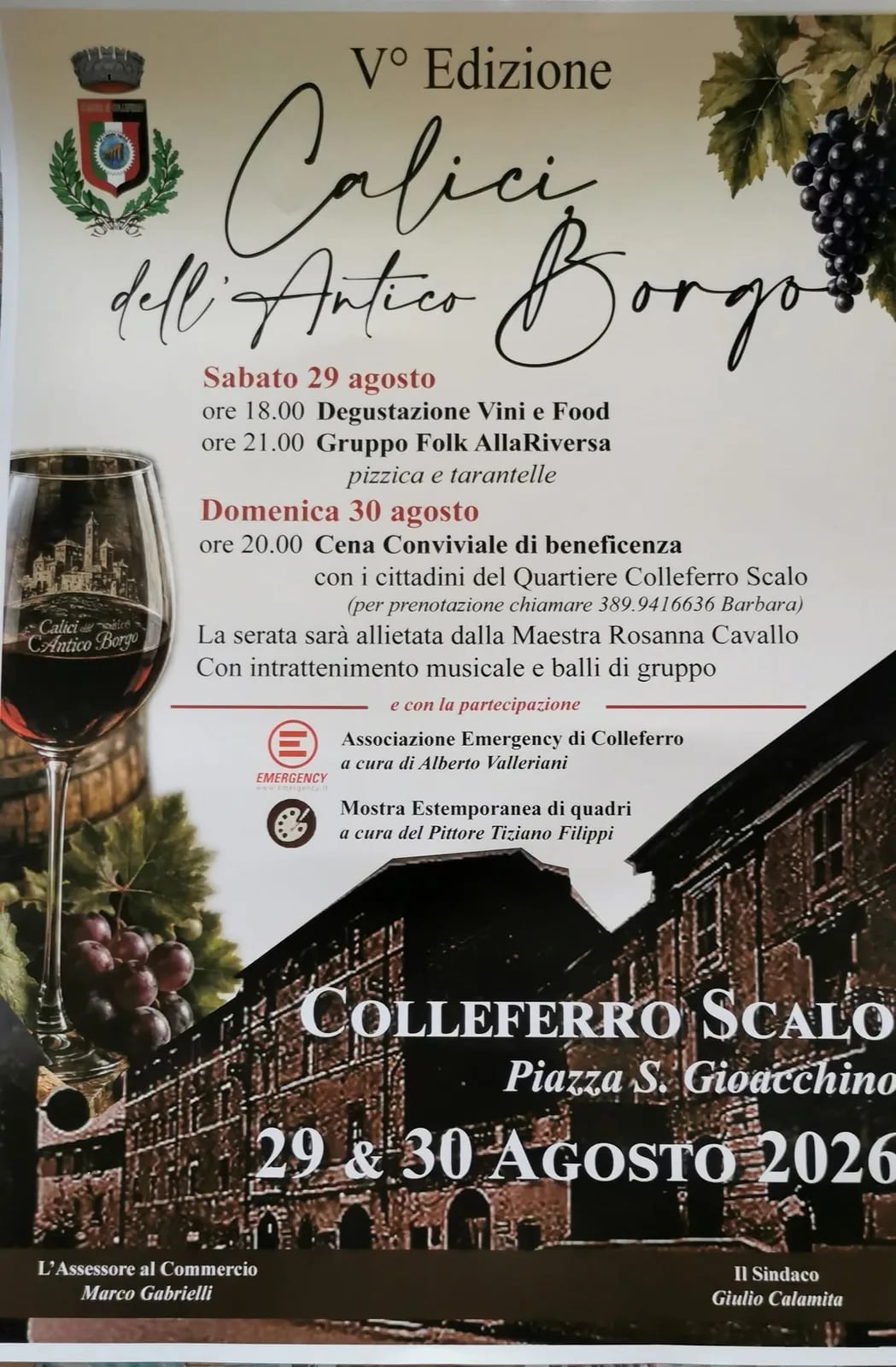 Locandina calendario eventi agosto 2026 a Colleferro (Roma)