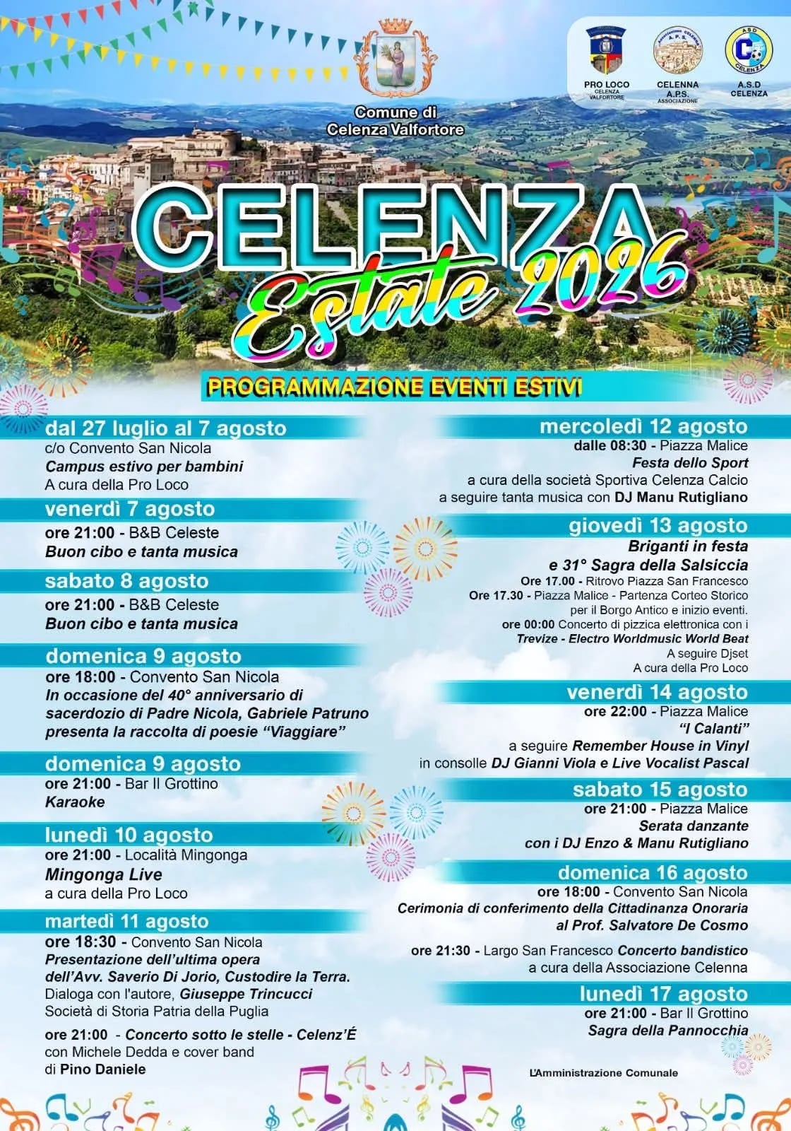 Locandina Cittadinanza onoraria al Prof. De Cosmo 2026 a Celenza Valfortore (Foggia)