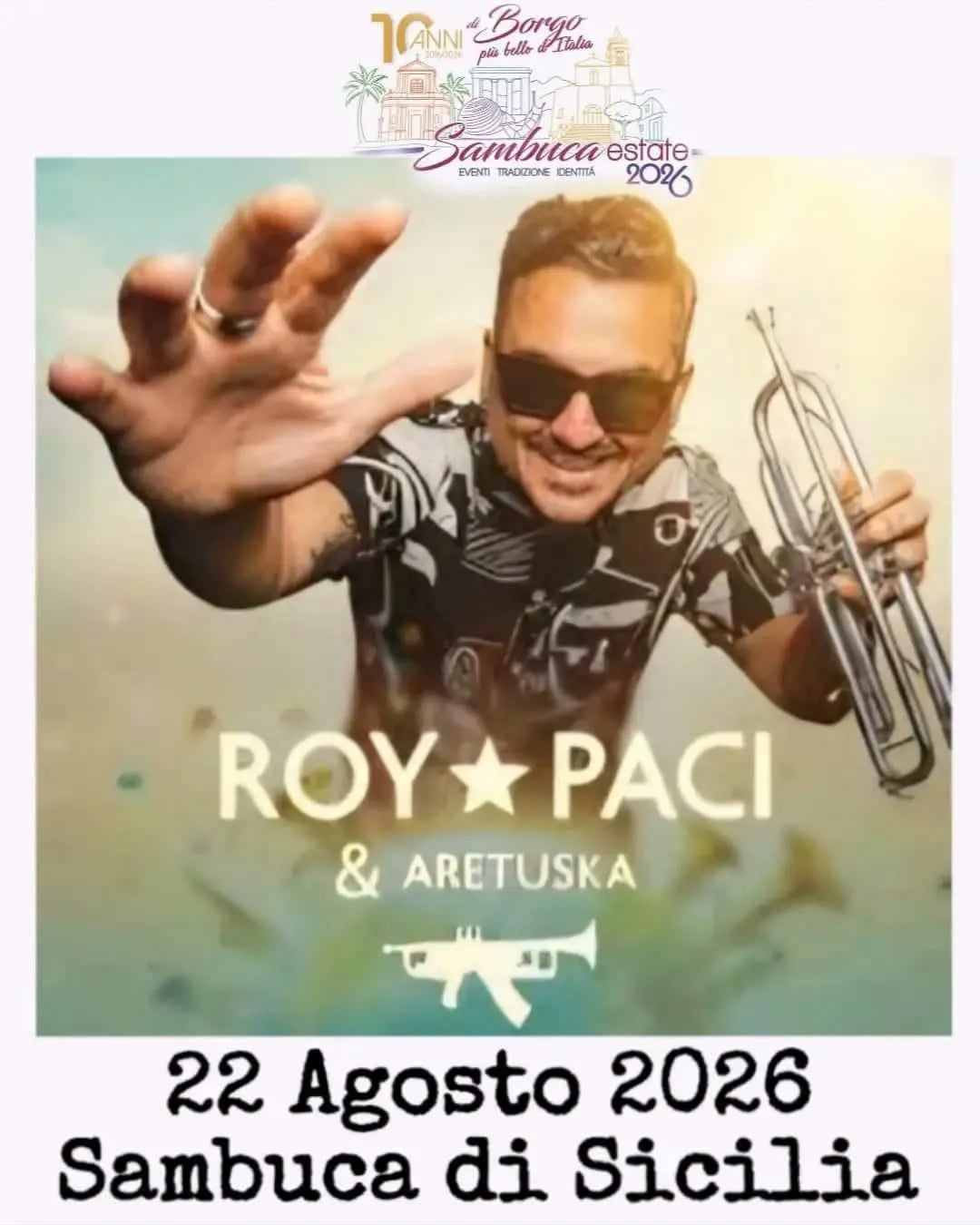 Locandina Sambuca Estate 2026: Roy Paci & Aretuska a Sambuca di Sicilia (Agrigento)