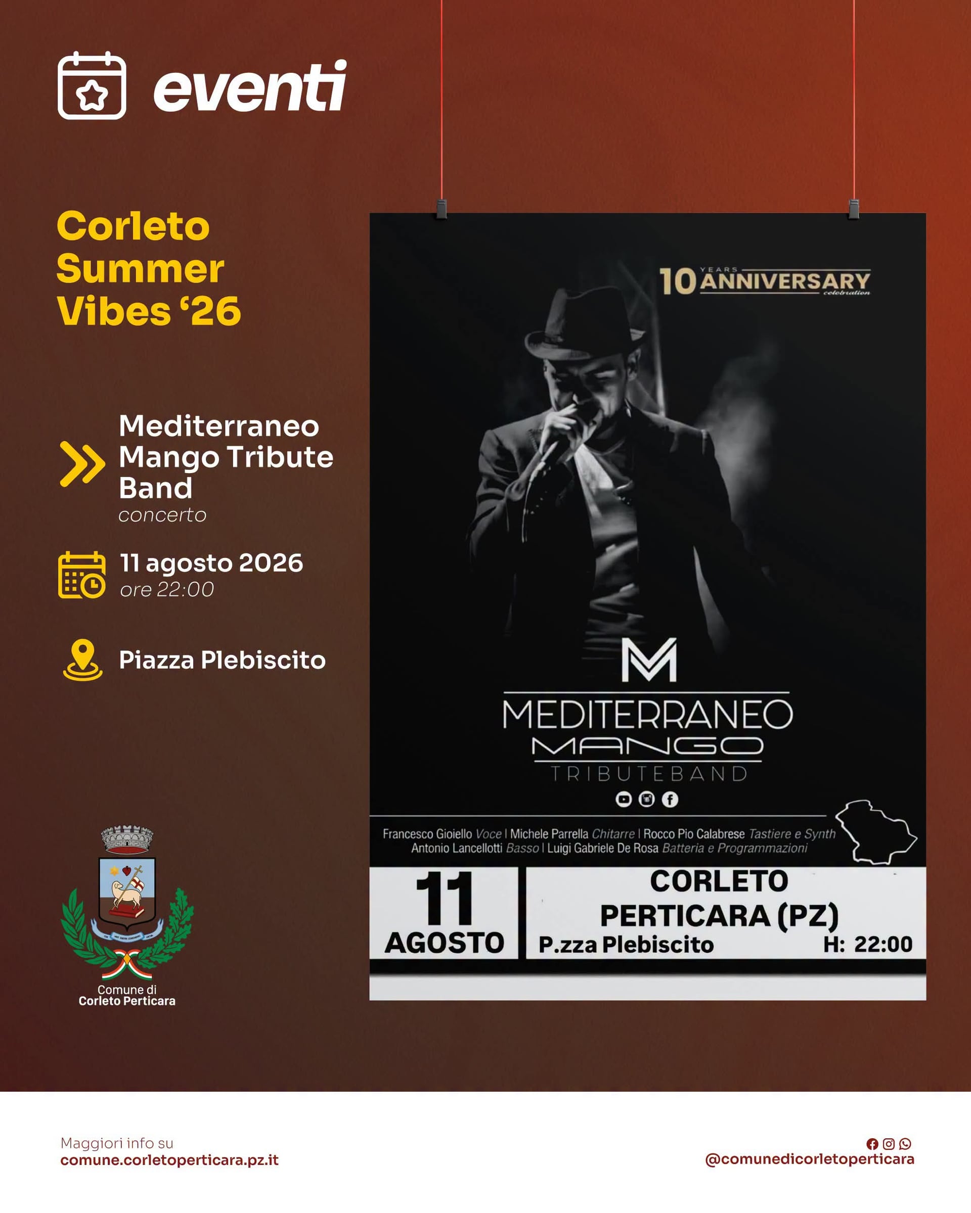 Locandina Mediterraneo Mango Tribute Band 2026 a Corleto Perticara (Potenza)