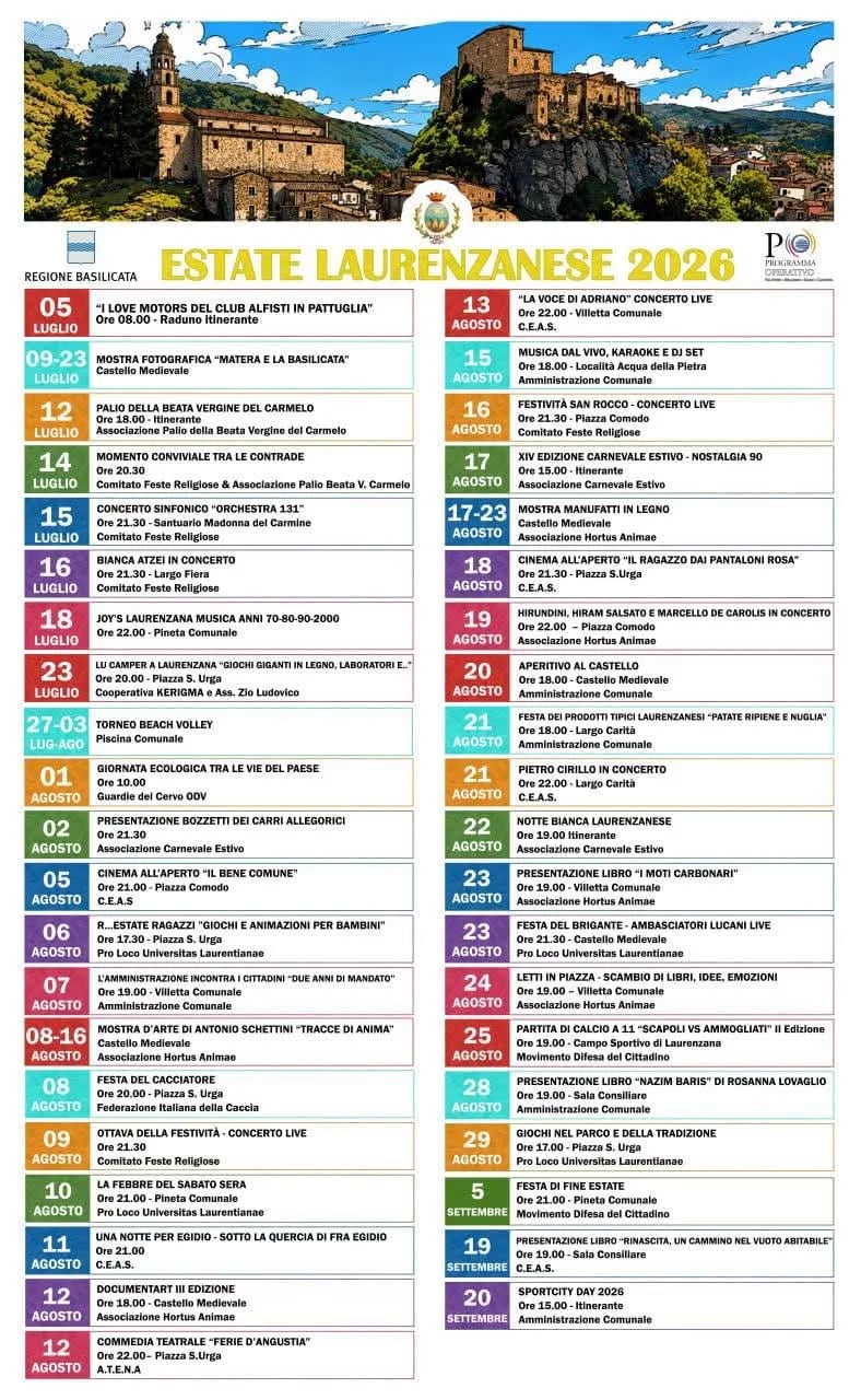 Locandina Festa dei Prodotti Tipici Laurenzanesi 2026 a Laurenzana (Potenza)