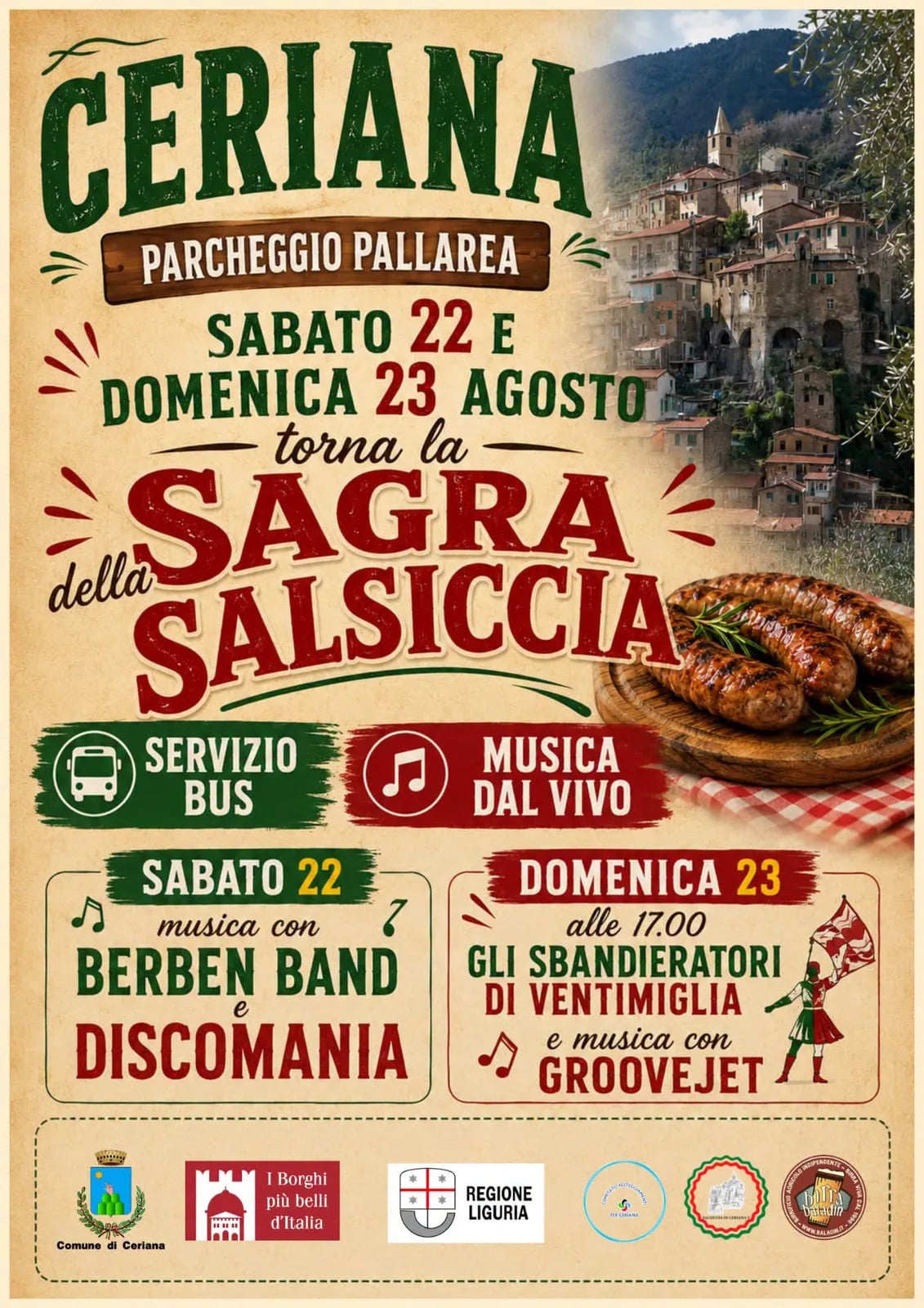 Locandina Sagra della Salsiccia 2026 a Ceriana (Imperia)