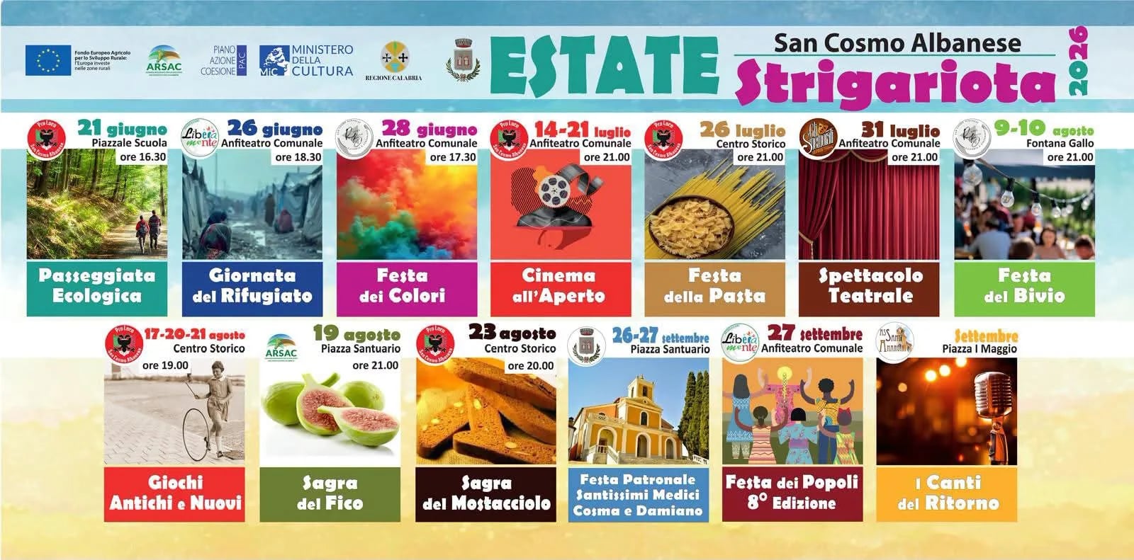 Locandina Giochi Antichi e Nuovi 2026 a San Cosmo Albanese (Cosenza)