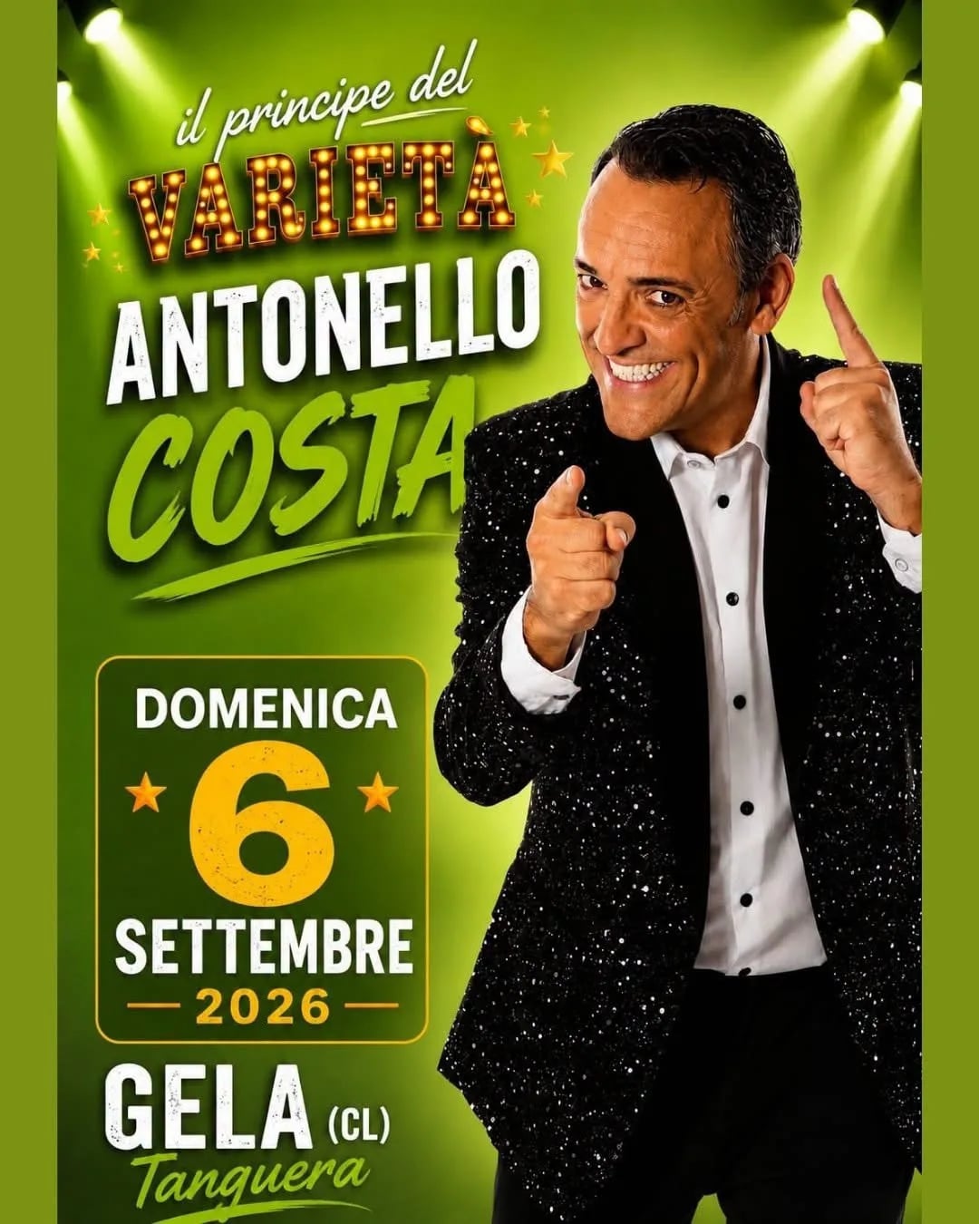 Locandina Il principe del Varietà Antonello Costa 2026 a Gela (Caltanissetta)