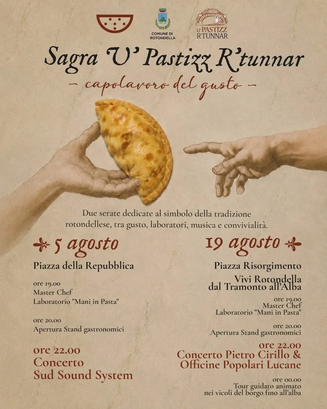 Locandina Sagra U' Pastizz R'tunnar 2026 a Rotondella (Matera)