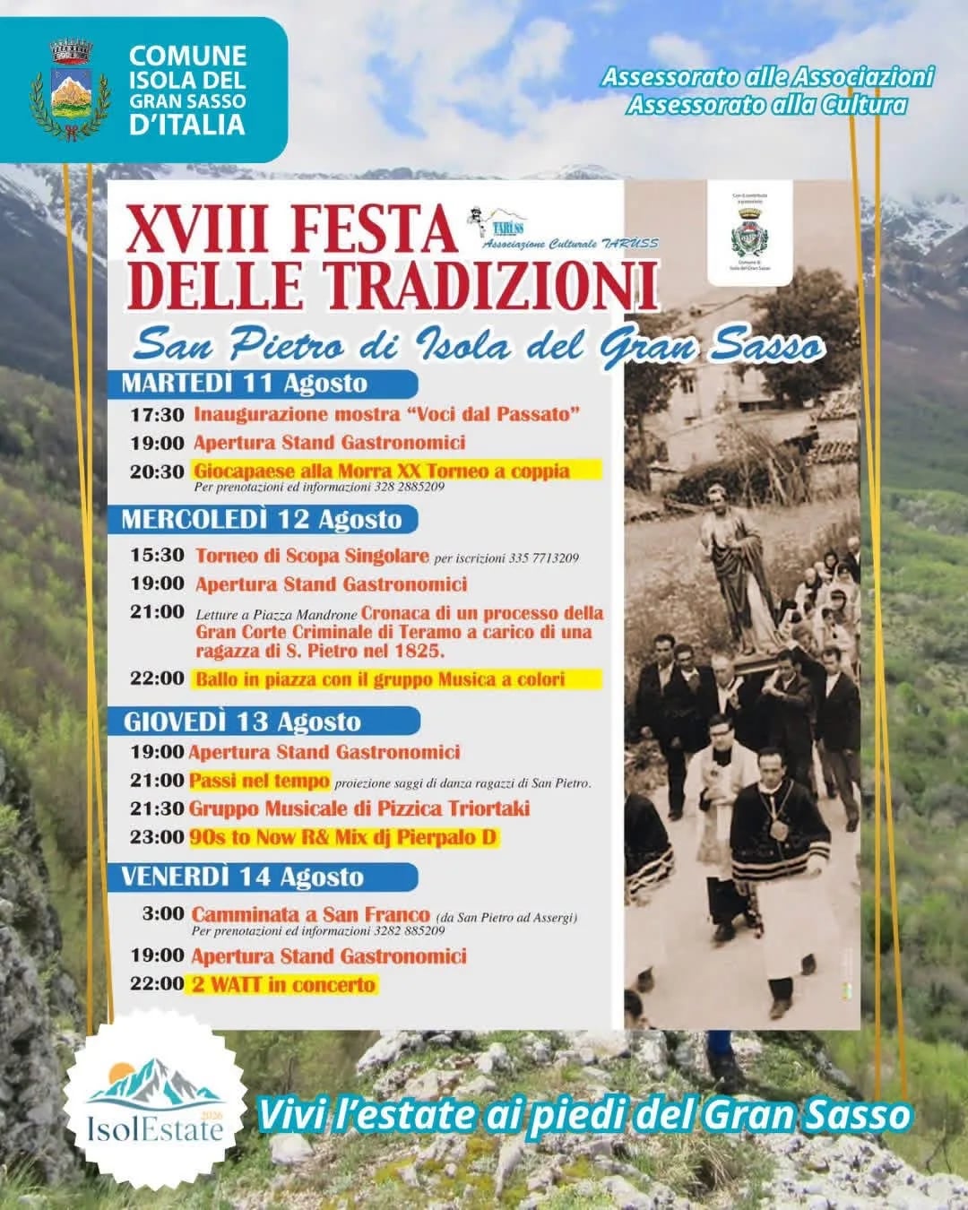 Locandina calendario eventi agosto 2026 a Isola del Gran Sasso d'Italia (Teramo)
