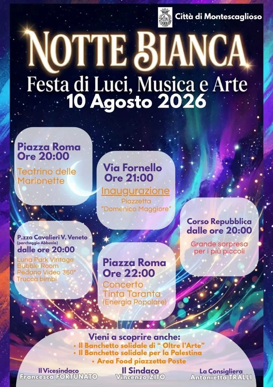 Locandina Notte Bianca Festa di Luci, Musica e Arte 2026 a Montescaglioso (Matera)