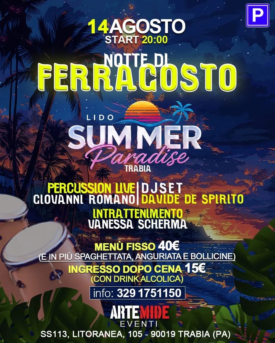 Locandina Notte di Ferragosto 2026 a Lido Summer Paradise Trabia a Trabia (Palermo)