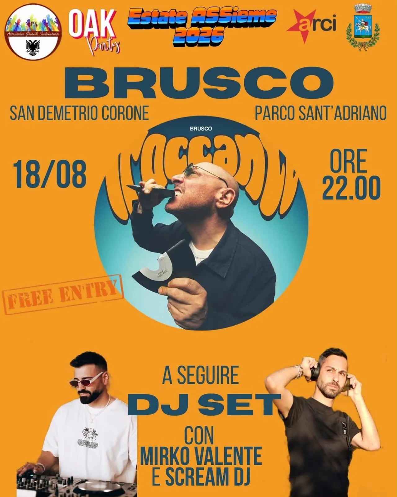 Locandina Brusco in Concerto e DJ Set 2026 a San Demetrio Corone (Cosenza)
