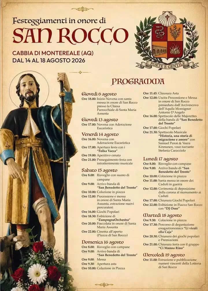 Locandina Processione e Messa di Santa Maria Assunta 2026 a Montereale (L'aquila)