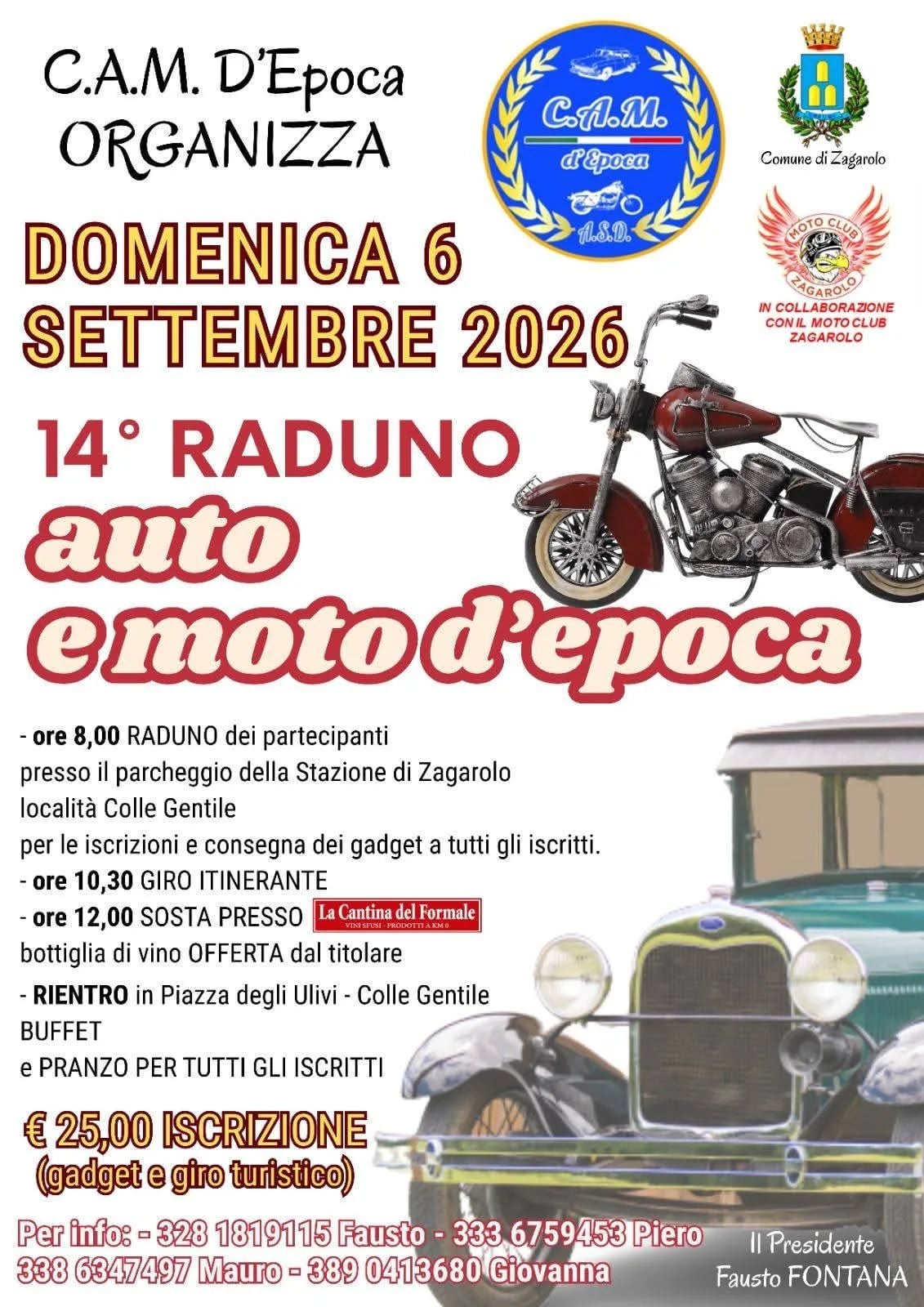 Locandina 14° Raduno auto e moto d'epoca 2026 a Zagarolo (Roma)