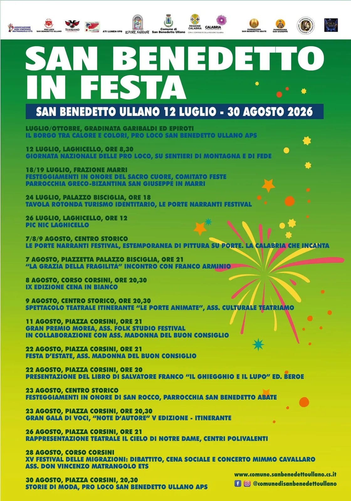 Locandina Festeggiamenti in onore di San Rocco 2026 a San Benedetto Ullano (Cosenza)