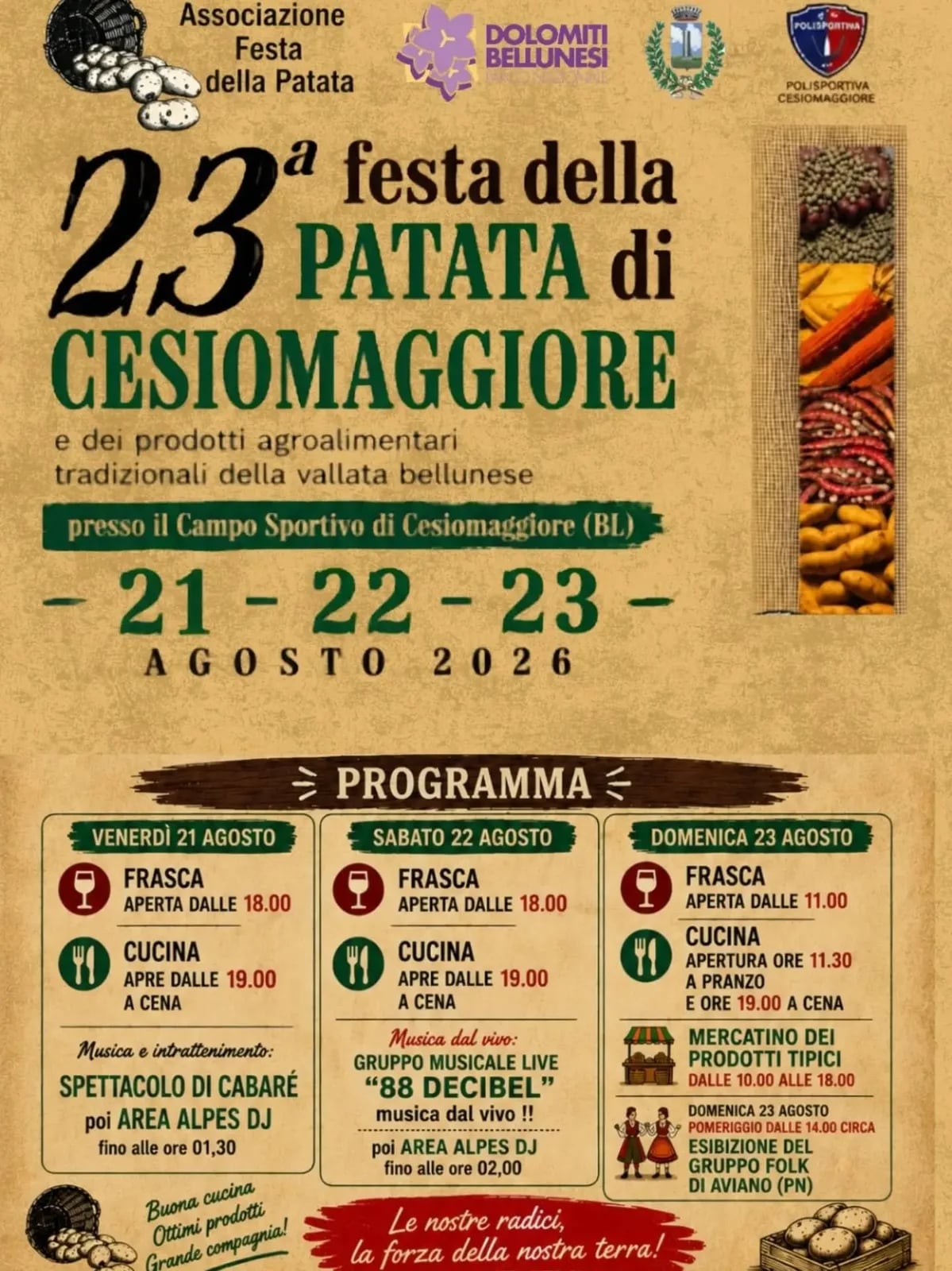 Locandina 23ª Festa della Patata di Cesiomaggiore 2026 a Cesiomaggiore (Belluno)