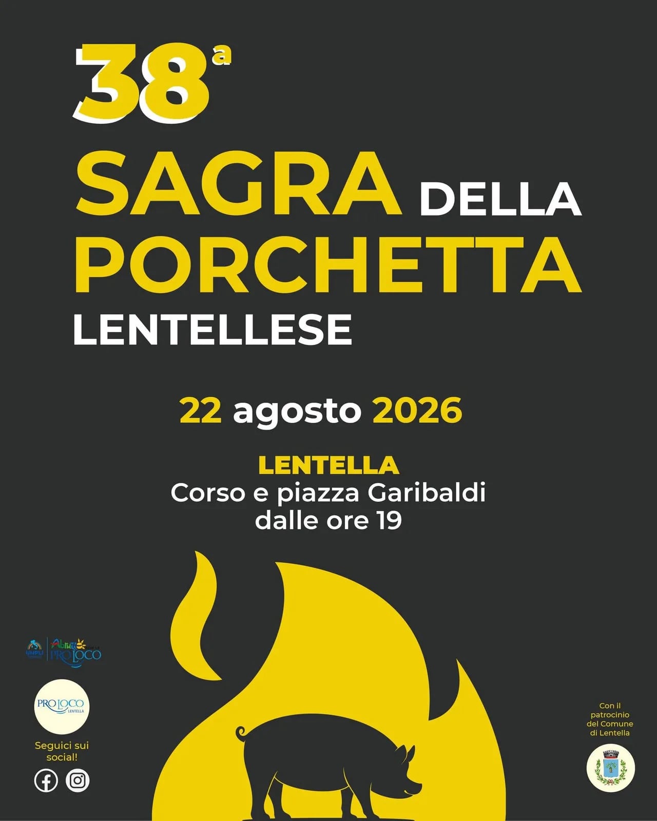 Locandina 38ª Sagra della Porchetta Lentellese 2026 a Lentella (Chieti)