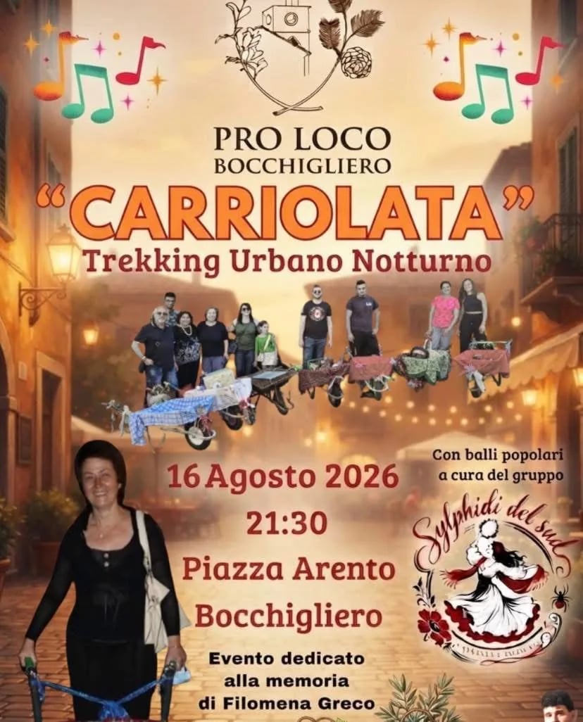 Locandina Carriolata Trekking Urbano Notturno 2026 a Bocchigliero (Cosenza)