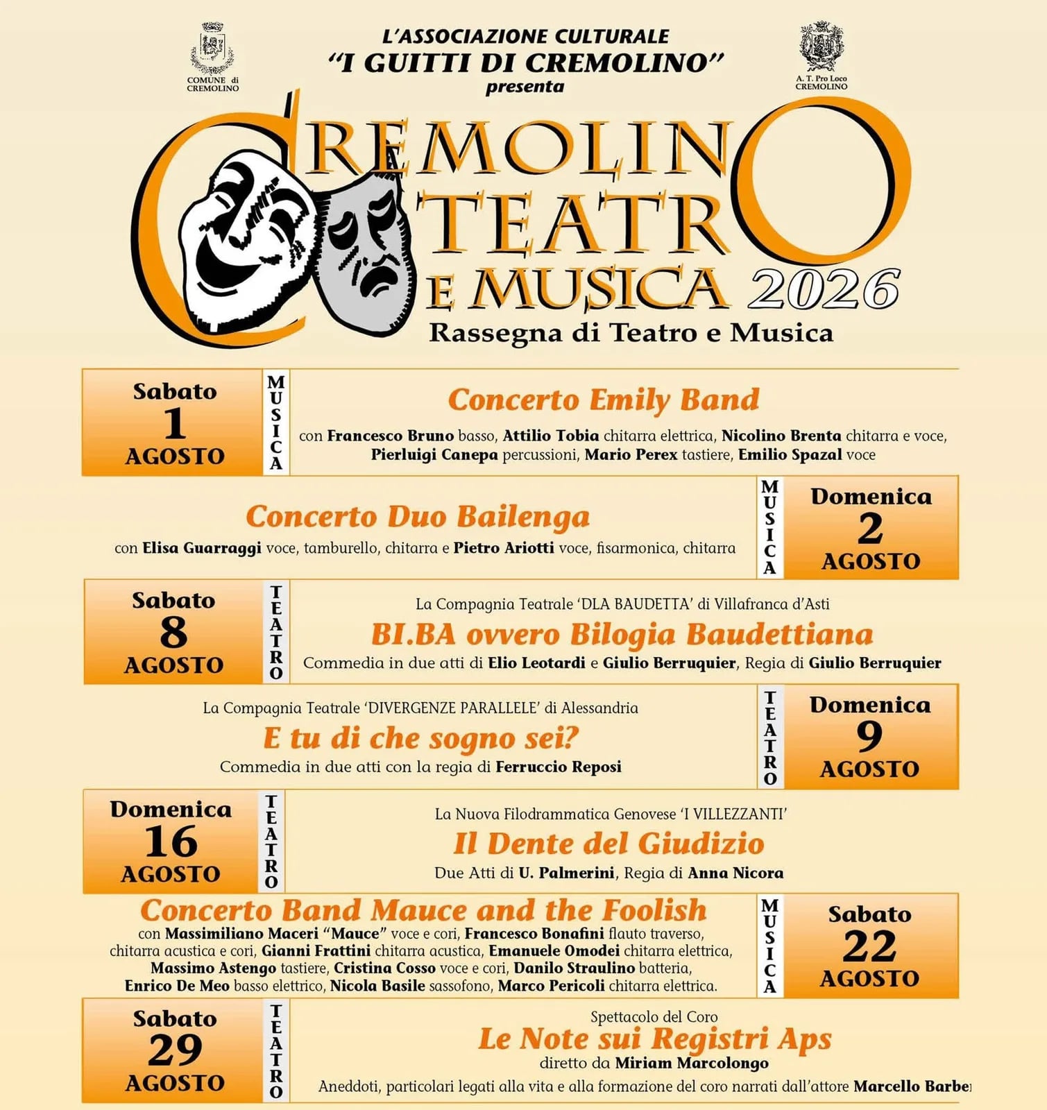 Locandina Band Mauce and the Foolish — Cremolino Teatro e Musica 2026 a Cremolino (Alessandria)
