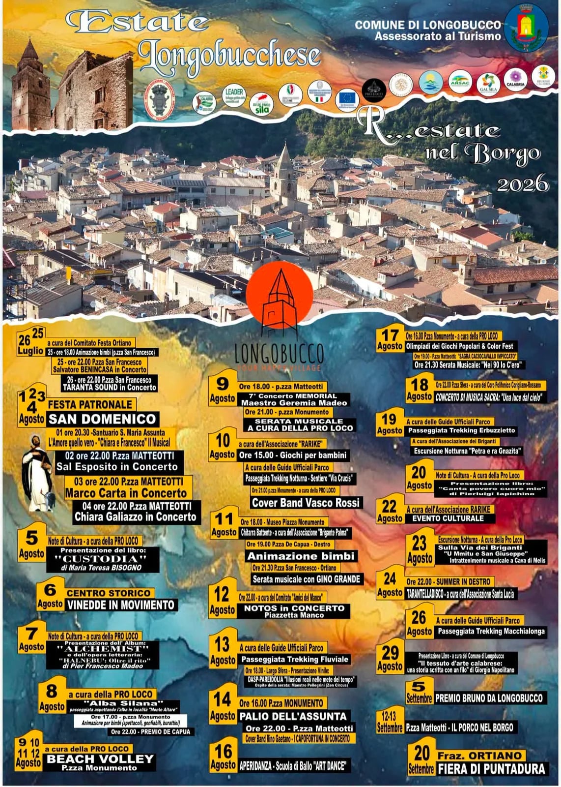 Locandina calendario eventi estate 2026 a Longobucco (Cosenza)