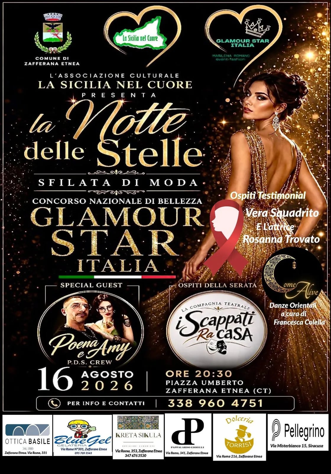 Locandina La Notte delle Stelle 2026 - Sfilata di Moda e Concorso Glam a Zafferana Etnea (Catania)