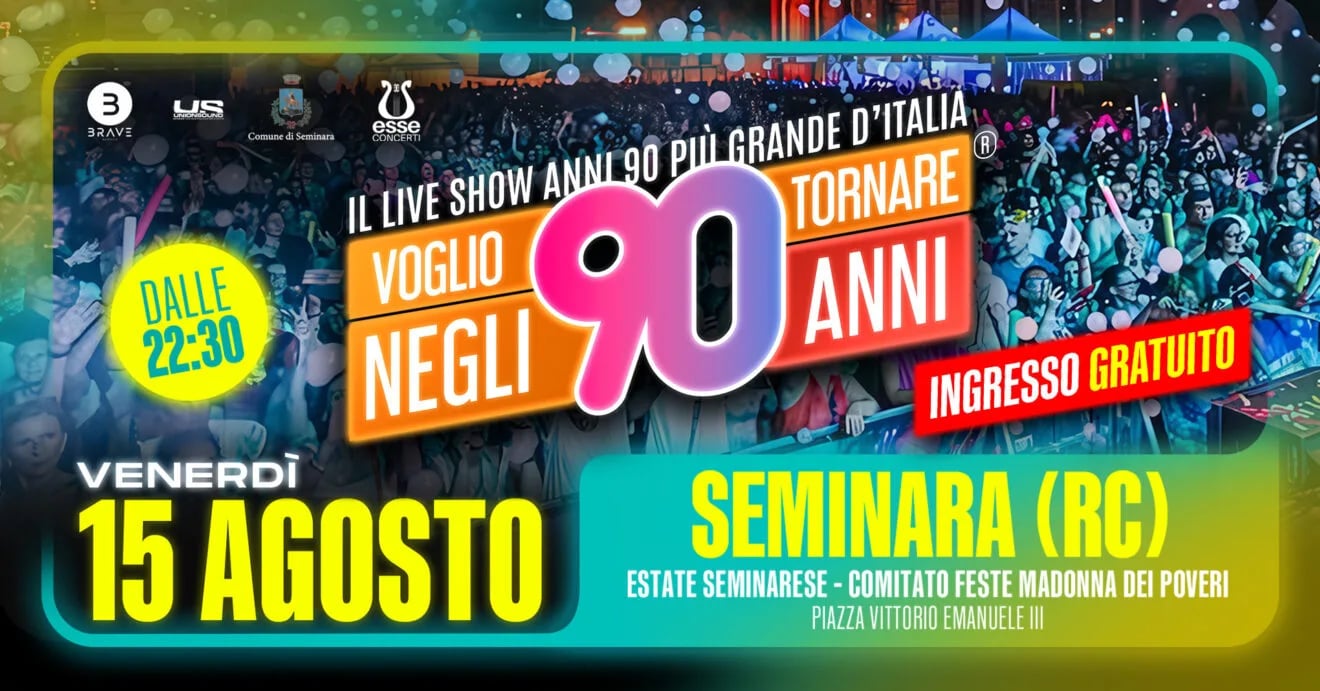 Locandina Concerto Voglio Tornare Negli Anni 90 2026 a Seminara (Reggio Calabria)