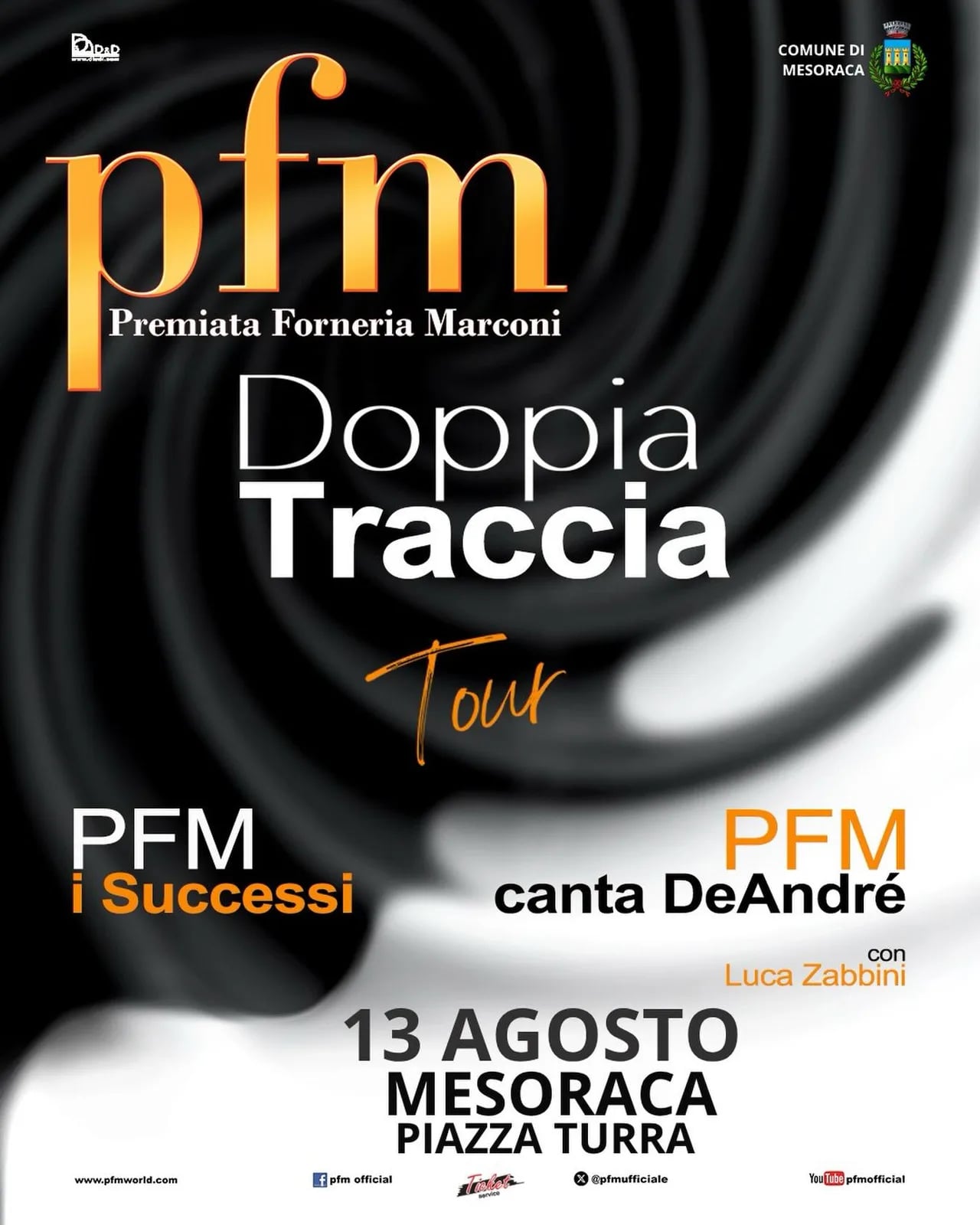 Locandina PFM Doppia Traccia Tour 2026 a Mesoraca (Crotone)