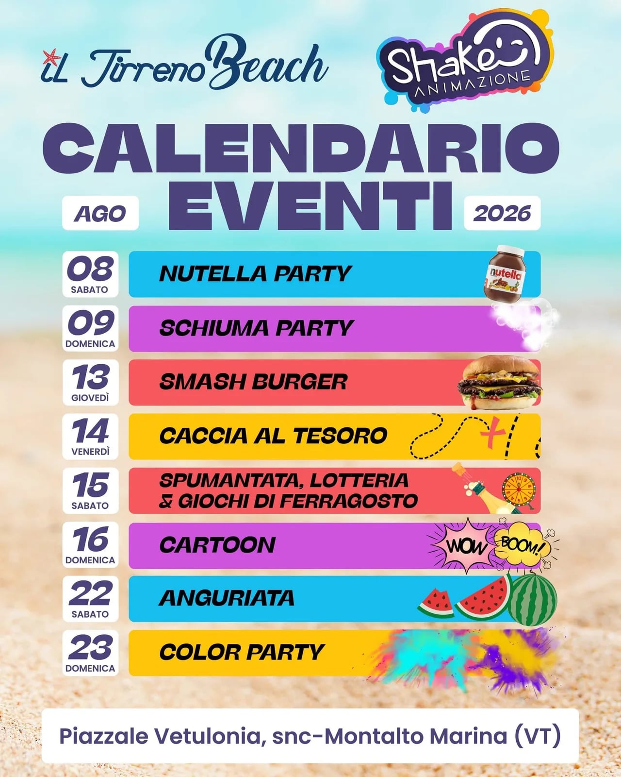 Locandina calendario eventi agosto 2026 a Montalto di Castro (Viterbo)