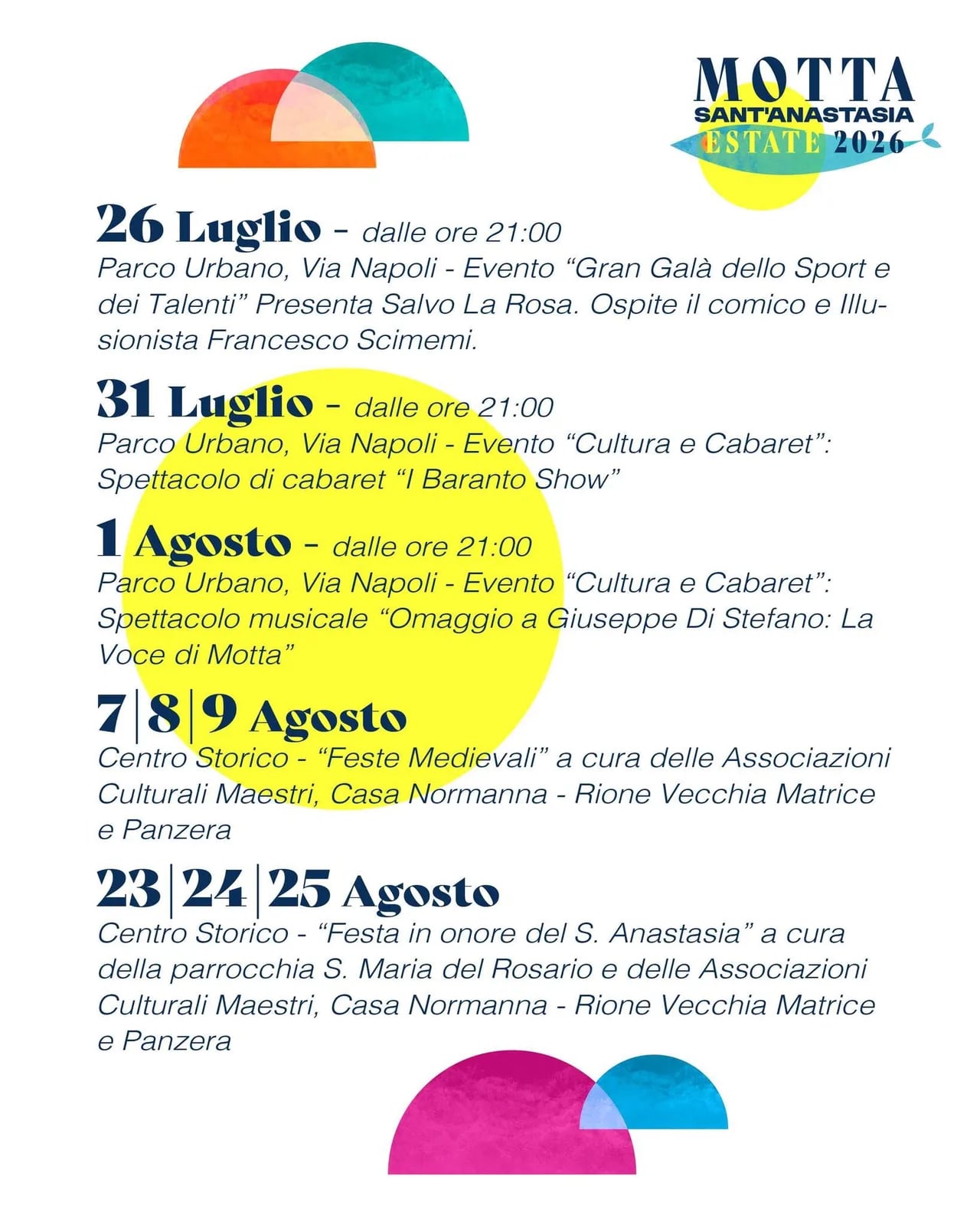 Locandina Festa in onore di S. Anastasia 2026 a Motta Sant'Anastasia (Catania)