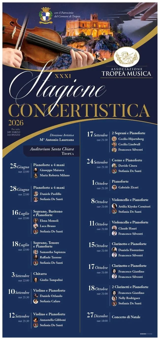 Locandina calendario eventi giugno-dicembre 2026 a Tropea (Vibo Valentia)