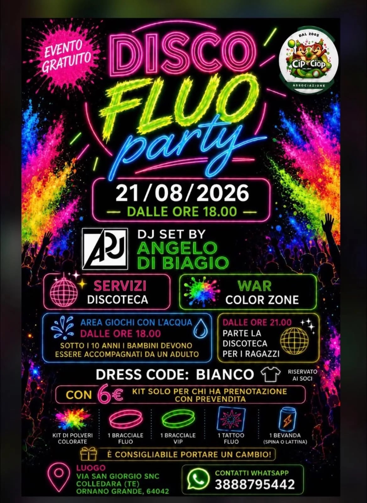 Locandina Disco Fluo Party 2026 a Colledara (Teramo)