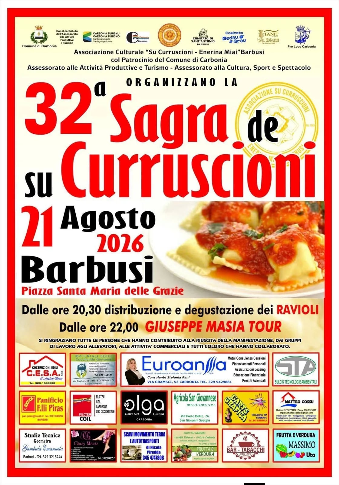Locandina 32ª Sagra de Su Curruscioni 2026 a Carbonia (Sud sardegna)