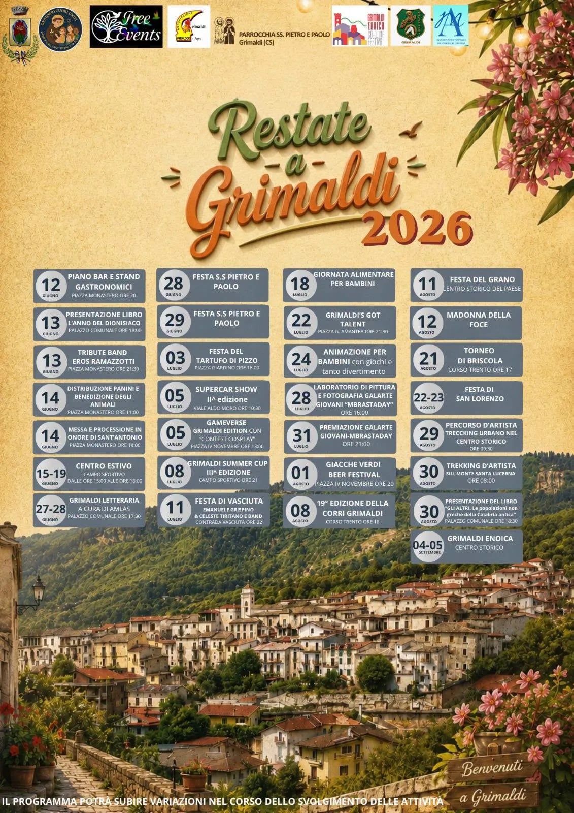 Locandina Festa del Grano 2026 a Grimaldi (Cosenza)